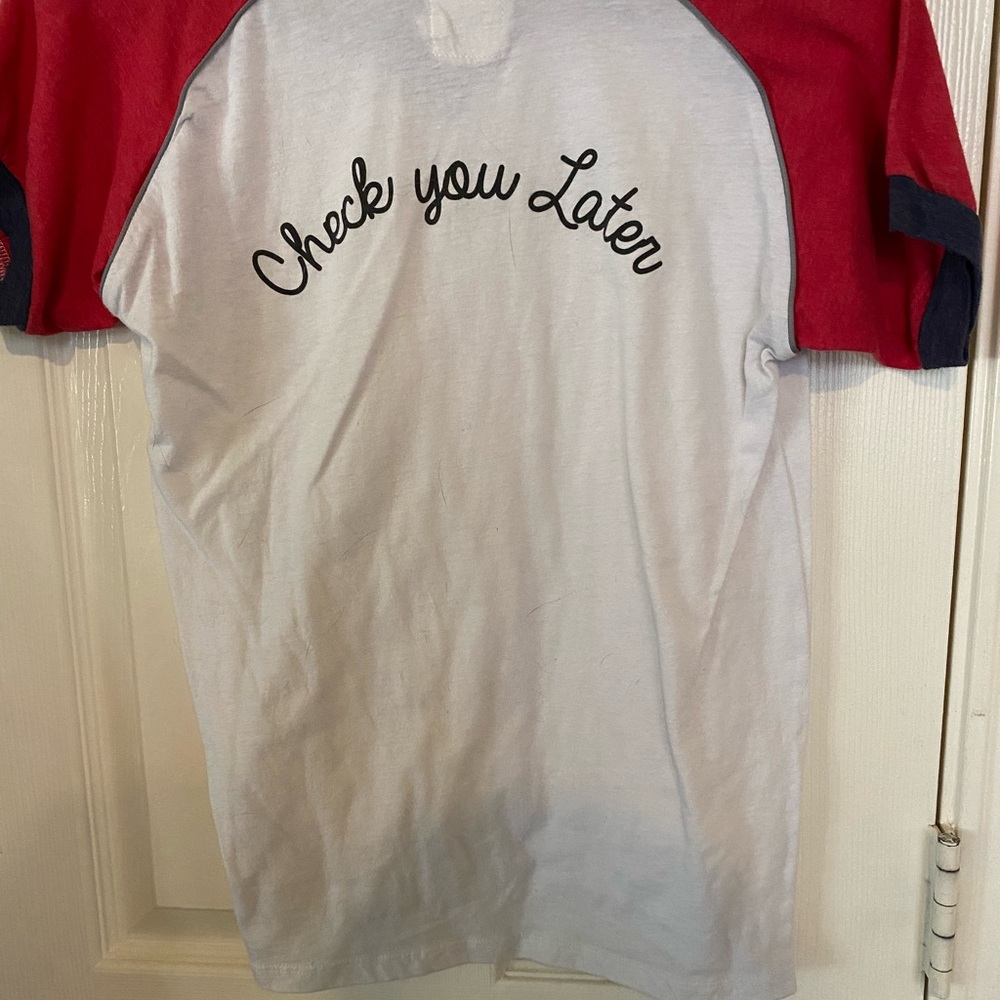 Red and White Short Sleeve Tee with Script Design